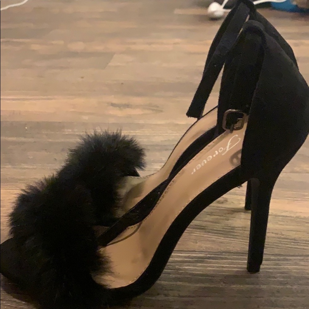 Brand New - Never worn Black Faux Feather Heels